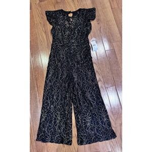 Donna Ricco Embroidered Black Gold Lace Jumpsuit Size 2 Wedding Guest Fancy